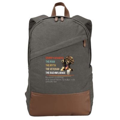 Grumpy Grandpa The Man The Myth The Veteran Cotton Canvas Backpack