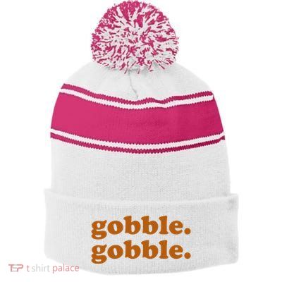 Gobble Gobble Thanksgiving Turkey Holiday Stripe Pom Pom Beanie