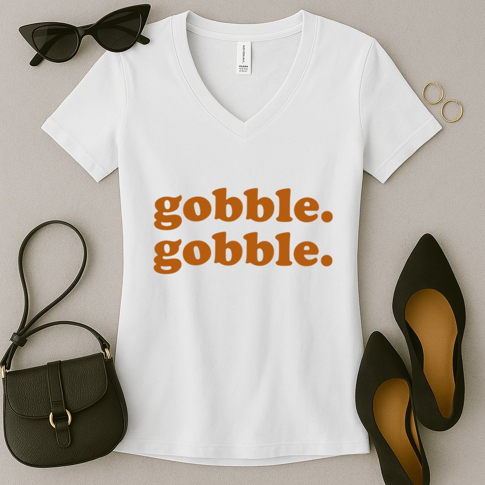Gobble Gobble Thanksgiving Turkey Holiday Women's V-Neck T-Shirt