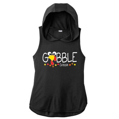 Gobble Gobble Thanksgiving Turkey Festive Ladies PosiCharge Tri-Blend Wicking Draft Hoodie Tank