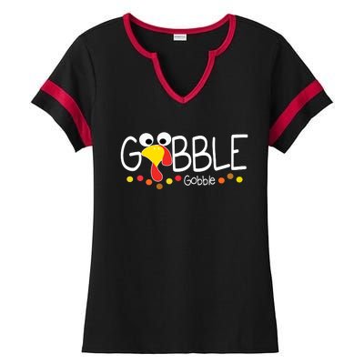 Gobble Gobble Thanksgiving Turkey Festive Ladies Halftime Notch Neck Tee