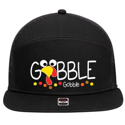 Gobble Gobble Thanksgiving Turkey Festive 7 Panel Mesh Trucker Snapback Hat