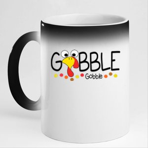 Gobble Gobble Thanksgiving Turkey Festive 11oz Black Color Changing Mug