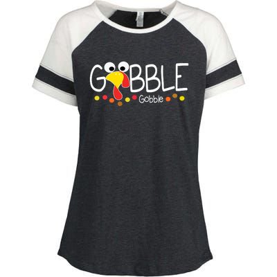 Gobble Gobble Thanksgiving Turkey Festive Enza Ladies Jersey Colorblock Tee