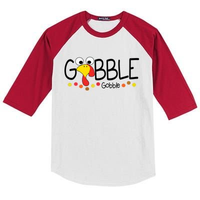 Gobble Gobble Thanksgiving Turkey Festive Kids Colorblock Raglan Jersey