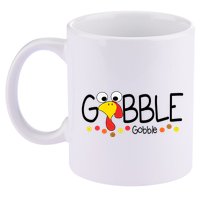 Gobble Gobble Thanksgiving Turkey Festive 11oz C Handle Ceramic Mug