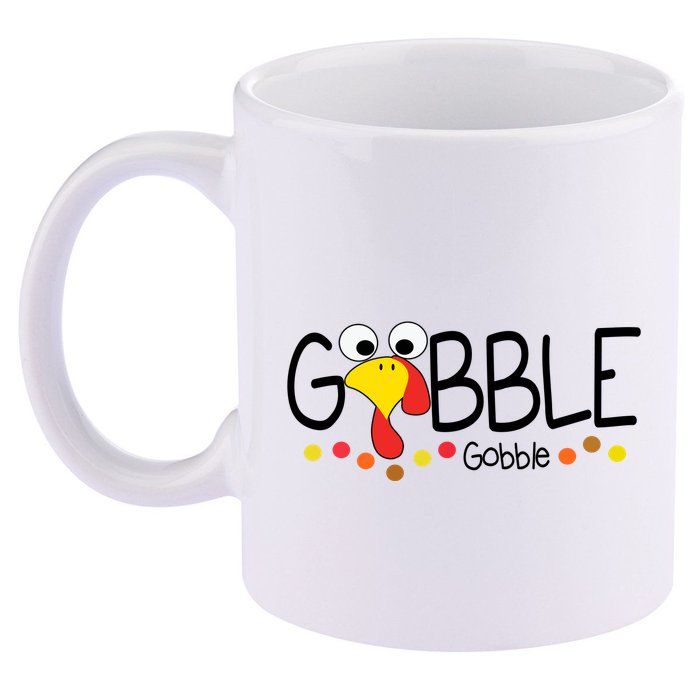 Gobble Gobble Thanksgiving Turkey Festive 11oz C Handle Ceramic Mug