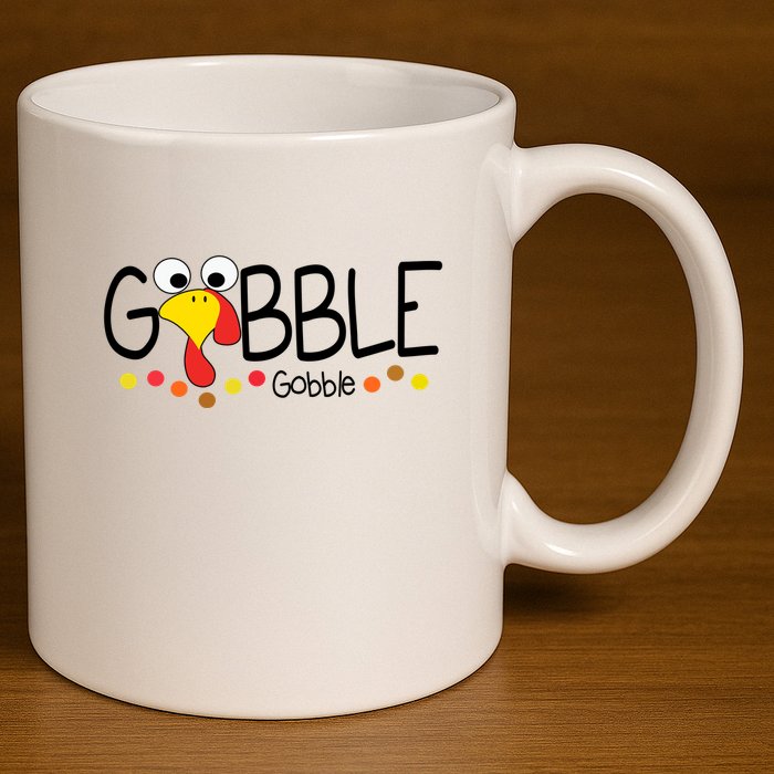 Gobble Gobble Thanksgiving Turkey Festive 11oz C Handle Ceramic Mug