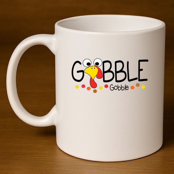 Gobble Gobble Thanksgiving Turkey Festive 11oz C Handle Ceramic Mug