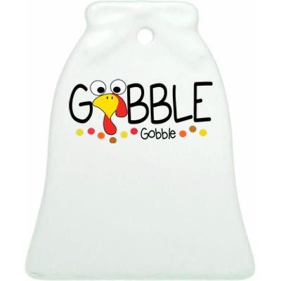 Gobble Gobble Thanksgiving Turkey Festive Ceramic Bell Ornament