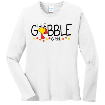 Gobble Gobble Thanksgiving Turkey Festive Ladies Long Sleeve Shirt