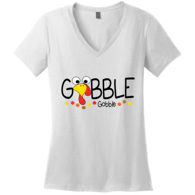 Gobble Gobble Thanksgiving Turkey Festive Women's V-Neck T-Shirt