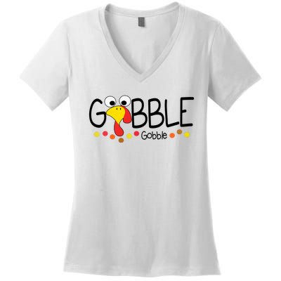 Gobble Gobble Thanksgiving Turkey Festive Women's V-Neck T-Shirt