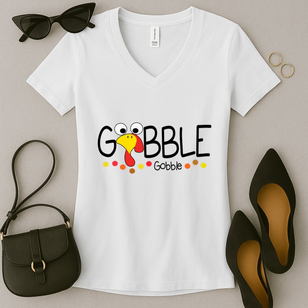 Gobble Gobble Thanksgiving Turkey Festive Women's V-Neck T-Shirt