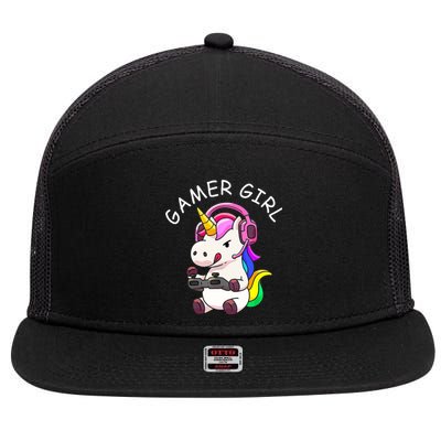 Gamer Girl Unicorn Gaming Cute Video Game Gift Women 7 Panel Mesh Trucker Snapback Hat