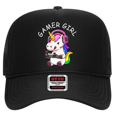 Gamer Girl Unicorn Gaming Cute Video Game Gift Women High Crown Mesh Back Trucker Hat