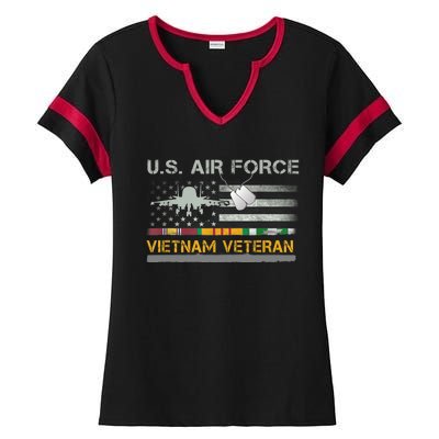 Great Gift US Air Force Vietnam Veteran USAF Veteran USA Flag Gift Ladies Halftime Notch Neck Tee