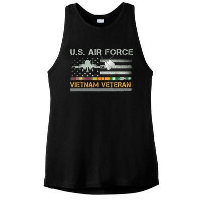 Great Gift US Air Force Vietnam Veteran USAF Veteran USA Flag Gift Ladies PosiCharge Tri-Blend Wicking Tank