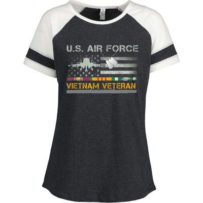 Great Gift US Air Force Vietnam Veteran USAF Veteran USA Flag Gift Enza Ladies Jersey Colorblock Tee