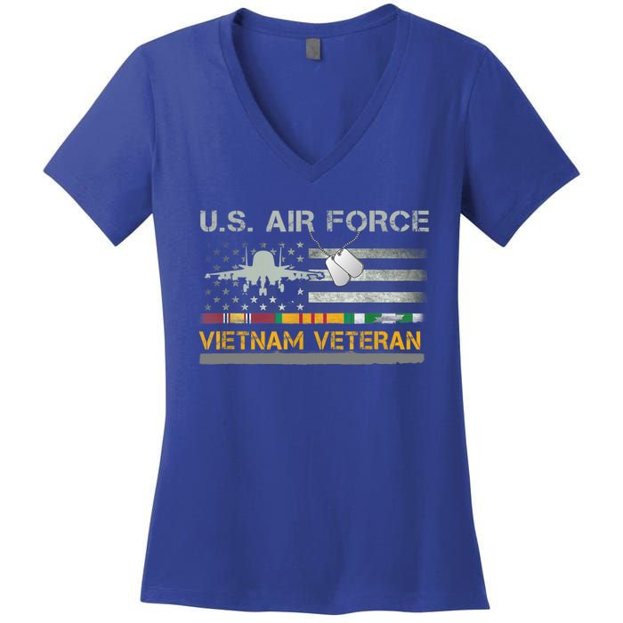 Great Gift US Air Force Vietnam Veteran USAF Veteran USA Flag Gift Women's V-Neck T-Shirt