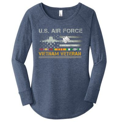 Great Gift US Air Force Vietnam Veteran USAF Veteran USA Flag Gift Women's Perfect Tri Tunic Long Sleeve Shirt