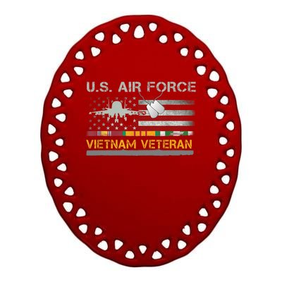 Great Gift US Air Force Vietnam Veteran USAF Veteran USA Flag Gift Ceramic Oval Ornament