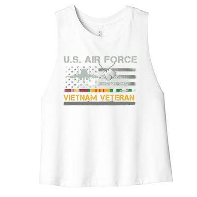 Great Gift US Air Force Vietnam Veteran USAF Veteran USA Flag Gift Women's Racerback Cropped Tank