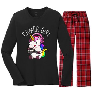 Gamer Girl Unicorn Gaming Cute Video Game Gift Women Women's Long Sleeve Flannel Pajama Set 