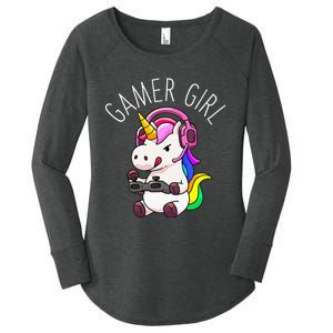 Gamer Girl Unicorn Gaming Cute Video Game Gift Women Women's Perfect Tri Tunic Long Sleeve Shirt