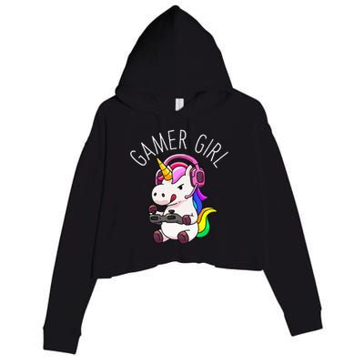 Gamer Girl Unicorn Gaming Cute Video Game Gift Women Crop Fleece Hoodie