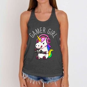 Gamer Girl Unicorn Gaming Cute Video Game Gift Women Women's Knotted Racerback Tank