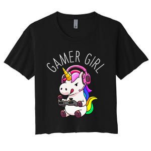 Gamer Girl Unicorn Gaming Cute Video Game Gift Women Women's Crop Top Tee