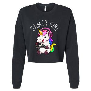 Gamer Girl Unicorn Gaming Cute Video Game Gift Women Cropped Pullover Crew