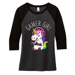 Gamer Girl Unicorn Gaming Cute Video Game Gift Women Women's Tri-Blend 3/4-Sleeve Raglan Shirt