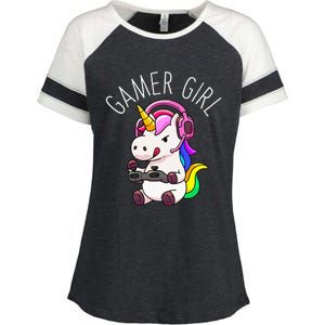 Gamer Girl Unicorn Gaming Cute Video Game Gift Women Enza Ladies Jersey Colorblock Tee