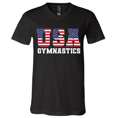 Gymnast Gymnastics Usa American Flag 4th Of July V-Neck T-Shirt