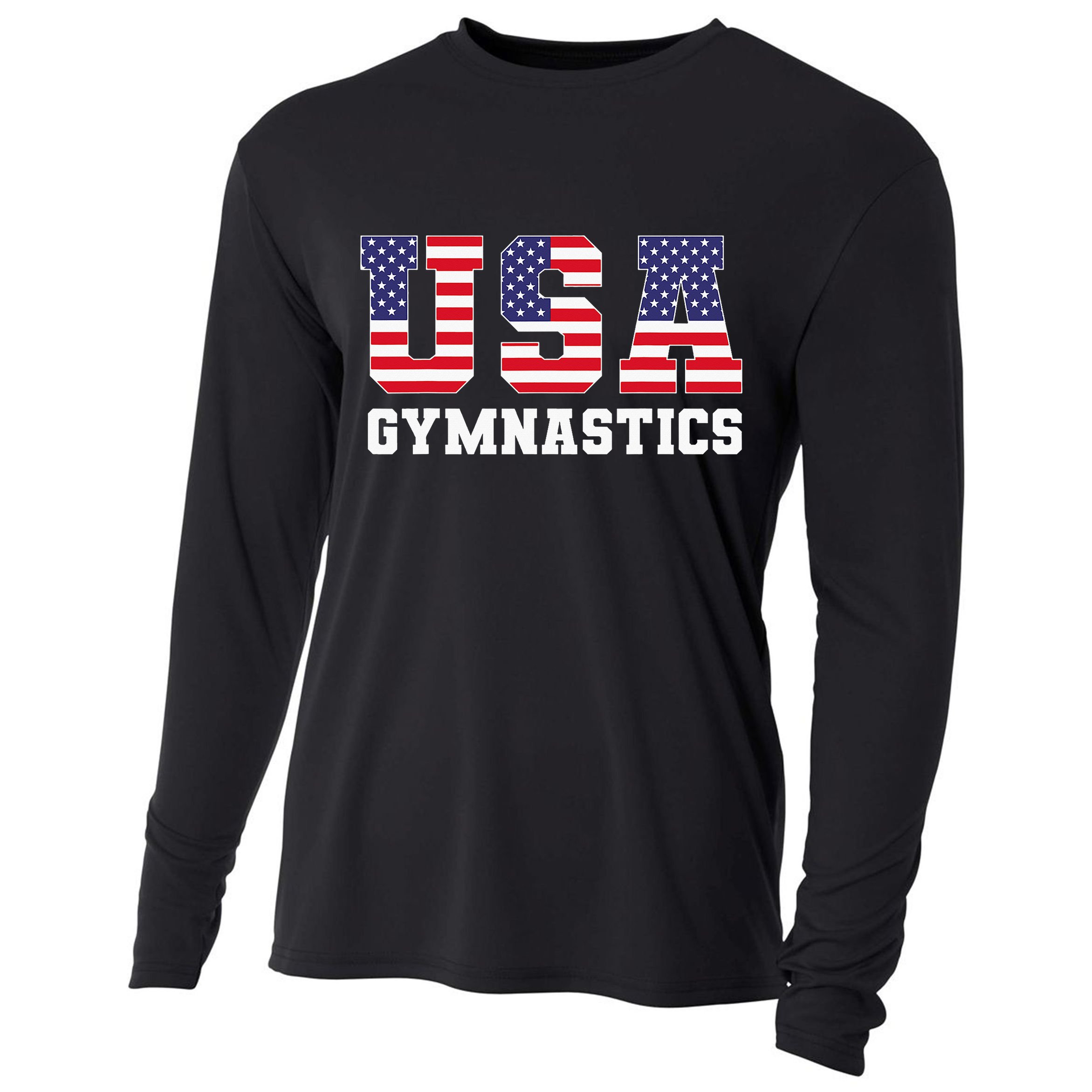 Gymnast Gymnastics Usa American Flag 4th Of July Cooling Performance Long Sleeve Crew