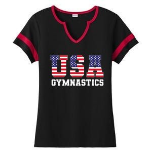 Gymnast Gymnastics Usa American Flag 4th Of July Ladies Halftime Notch Neck Tee