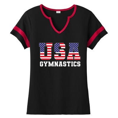 Gymnast Gymnastics Usa American Flag 4th Of July Ladies Halftime Notch Neck Tee