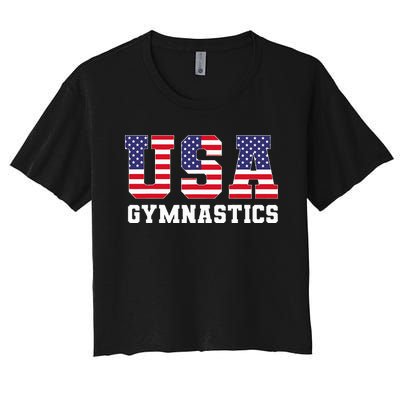 Gymnast Gymnastics Usa American Flag 4th Of July Women's Crop Top Tee