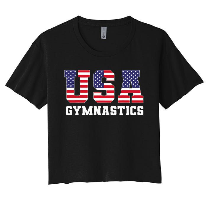 Gymnast Gymnastics Usa American Flag 4th Of July Women's Crop Top Tee