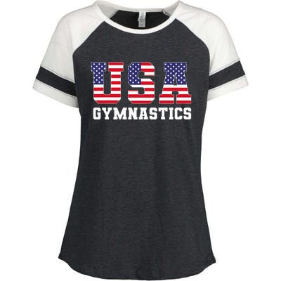 Gymnast Gymnastics Usa American Flag 4th Of July Enza Ladies Jersey Colorblock Tee