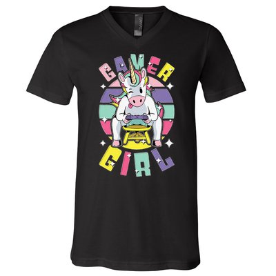 Gamer Girl Unicorn V-Neck T-Shirt