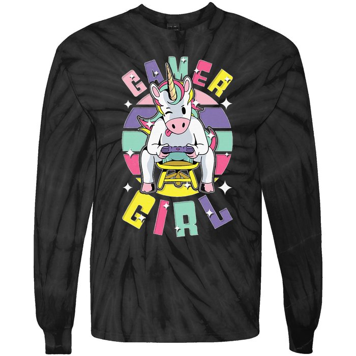 Gamer Girl Unicorn Tie-Dye Long Sleeve Shirt