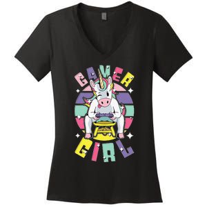 Gamer Girl Unicorn Women's V-Neck T-Shirt