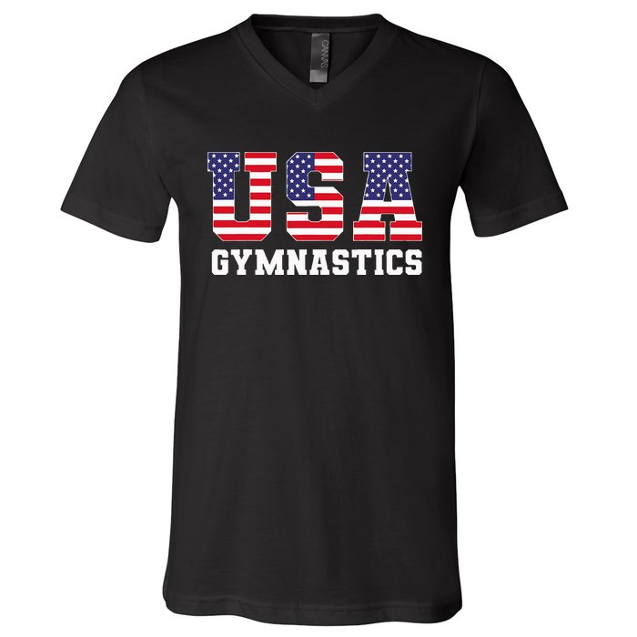 Gymnast Gymnastics Usa American Flag V-Neck T-Shirt