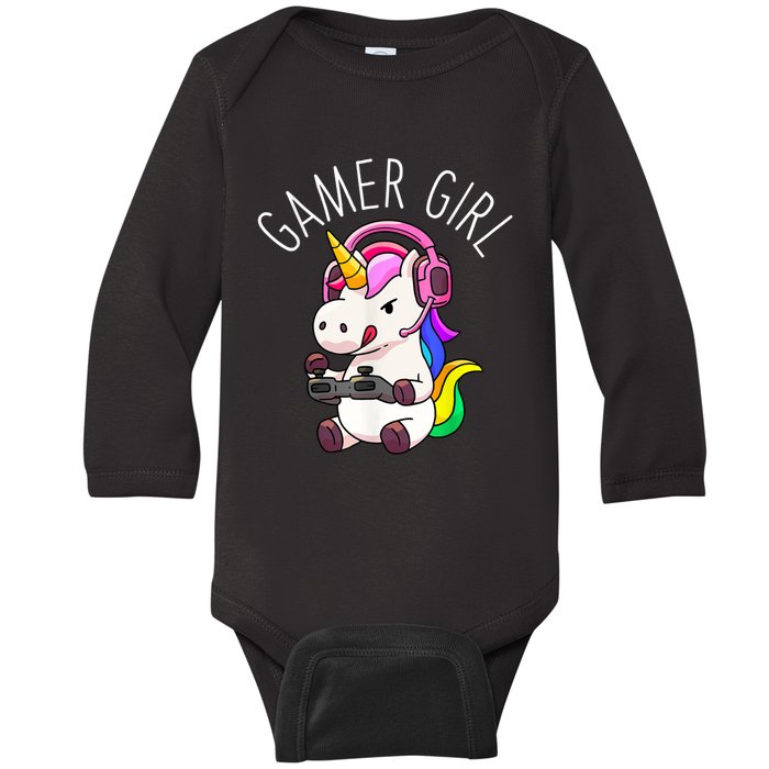 Gamer Girl Unicorn Gaming Cute Video Game Gift Baby Long Sleeve Bodysuit