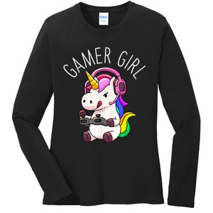 Gamer Girl Unicorn Gaming Cute Video Game Gift Ladies Long Sleeve Shirt