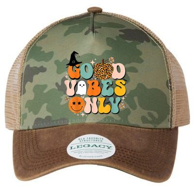 Groovy Good Vibes Only Pumpkin Ghost Spooky Season Halloween Funny Gift Legacy Tie Dye Trucker Hat