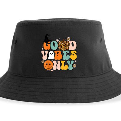 Groovy Good Vibes Only Pumpkin Ghost Spooky Season Halloween Funny Gift Sustainable Bucket Hat
